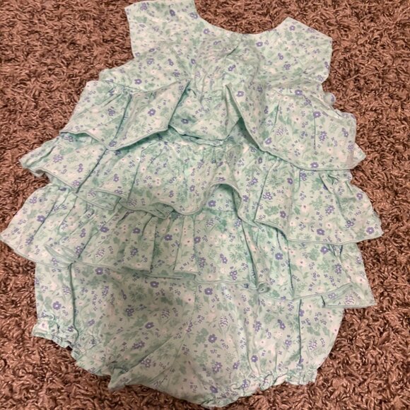 Janie and Jack Light Green and Purple Dress 18-24 Months Tiered Snaps Ruffled - Picture 3 of 3